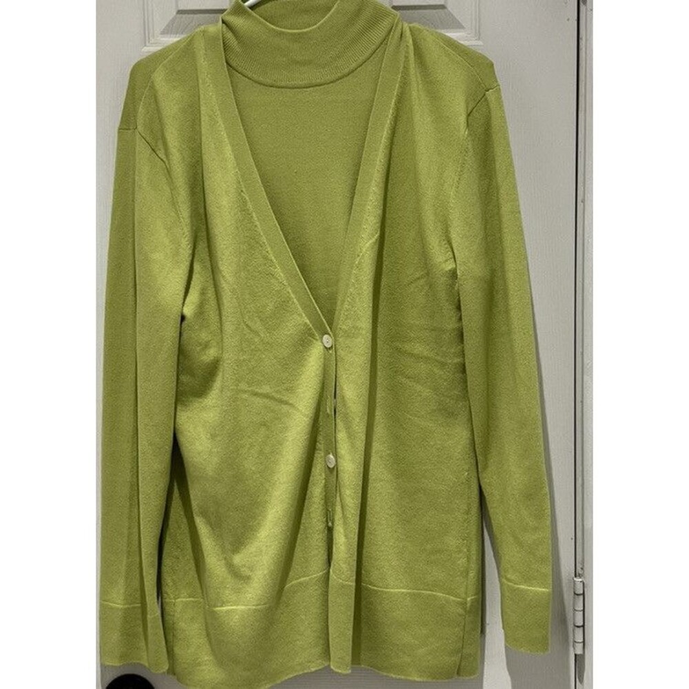 Yansi Fugel Green Sweater Set: Shirt & Cardigan Mixed Sizes M/L